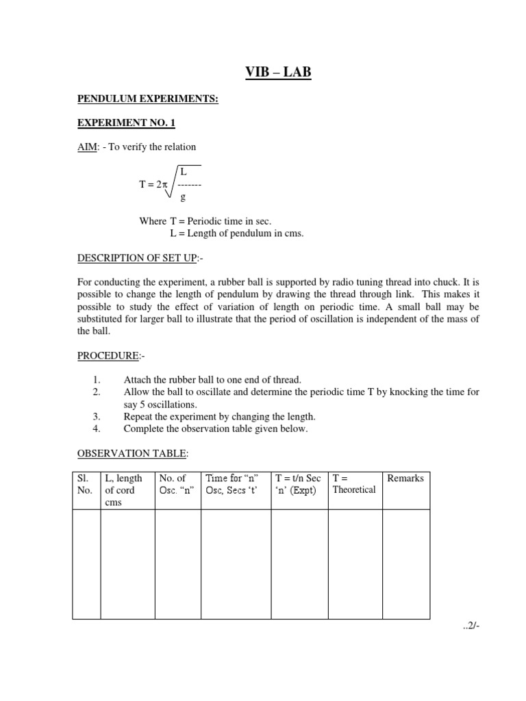 Vibration Lab | PDF | Pendulum | Oscillation