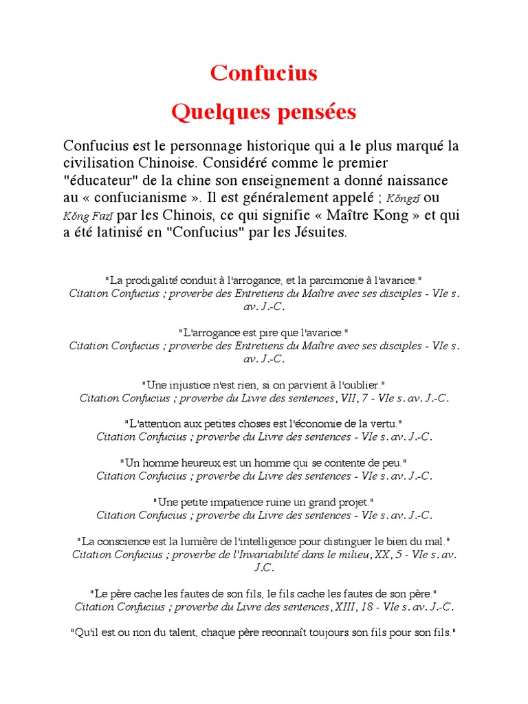 Confucius Pensees Confucius Science