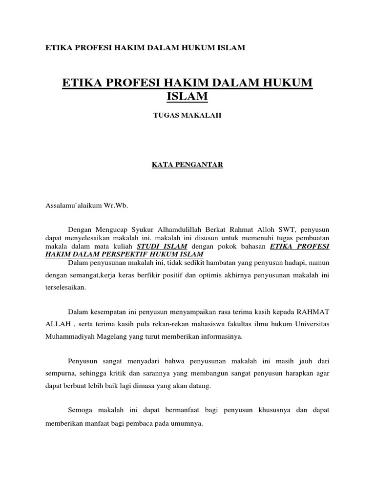 Etika Profesi Hakim Dalam Hukum Islam