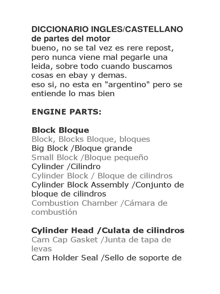 Diccionario Ingles PDF Gasolina Pistón