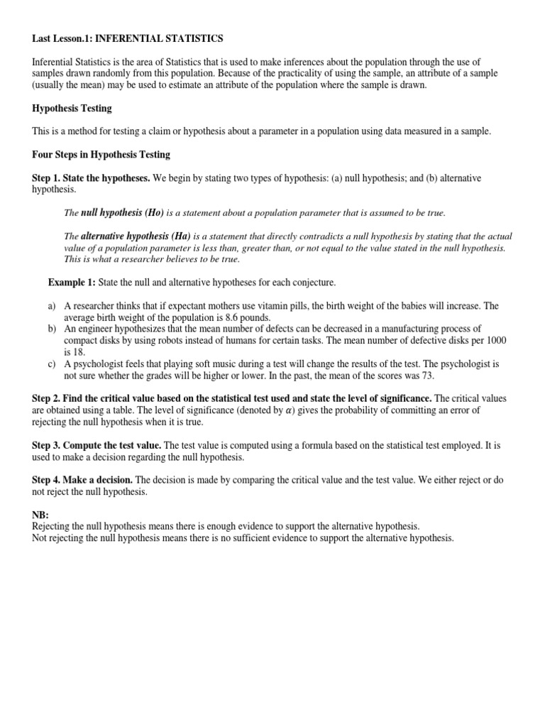 Hypothesis Testing Overview | PDF | Statistical Hypothesis Testing ...