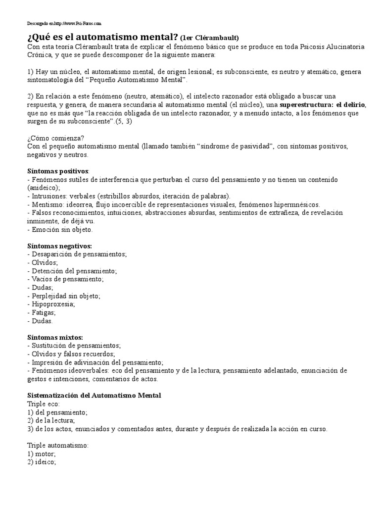 Automatismo Mental en Psicosis Alucinatoria | PDF | Psicosis | Jacques ...