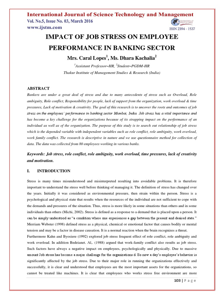 Impact of Job Stress On Employee Performance in Banking Sector | PDF ...