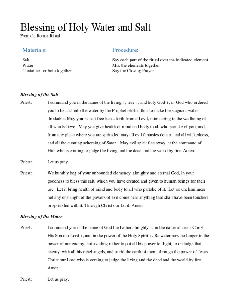 Old Roman Rite for Blessing Holy Water and Salt Blessing Jesus