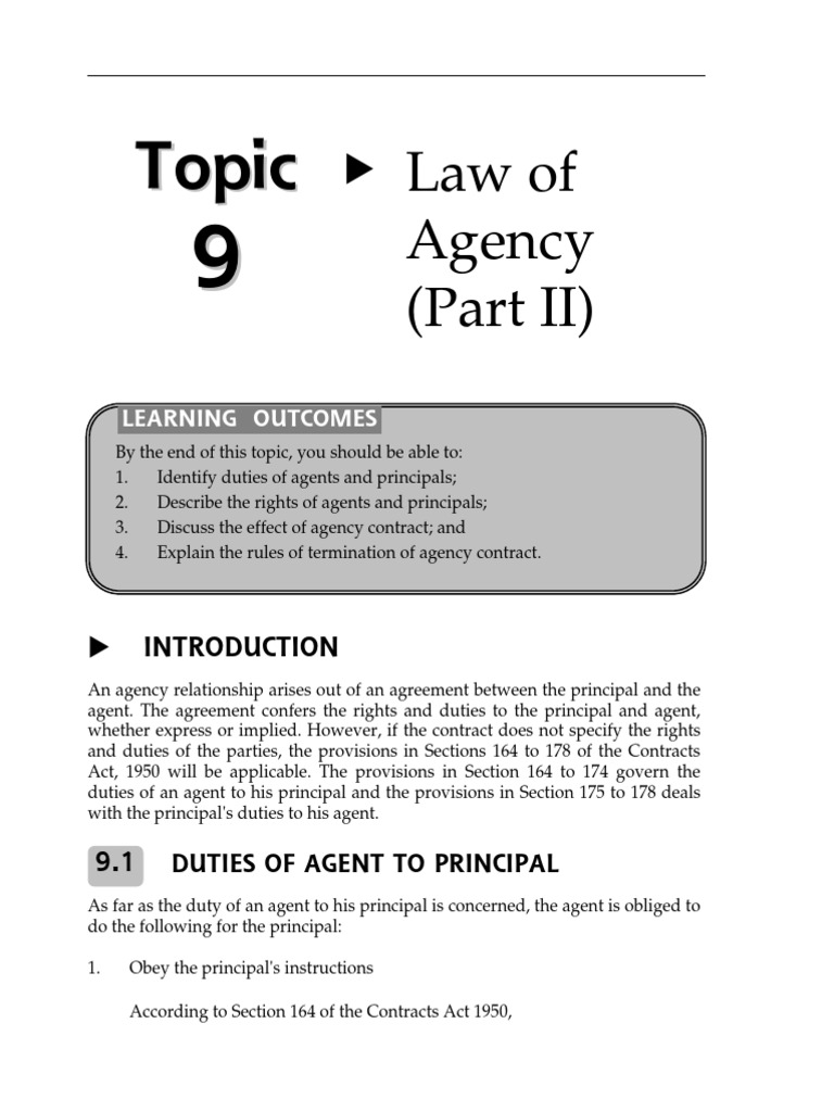 Topic 9 Law of Agency (Part II) PDF Law Of Agency Indemnity