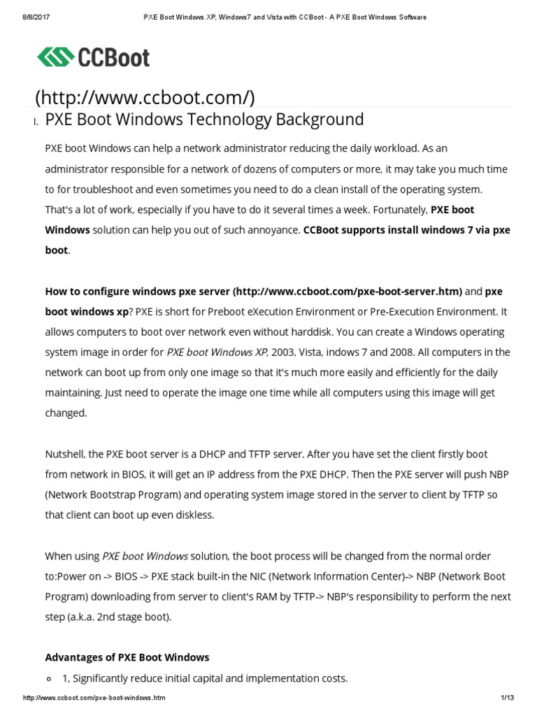 PXE Boot Windows XP, Windows7 and Vista With CCBoot | PDF | Windows 7 ...