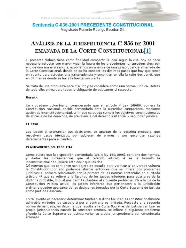 Analisis Sentencia C 836 de 2001 | PDF | Caso de ley | Juez