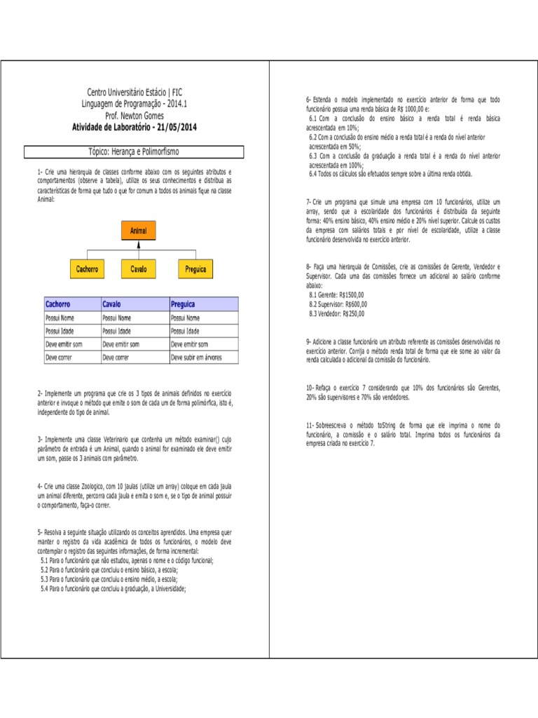 Herança e Polimorfismo em Java | PDF | Classe (programação de ...