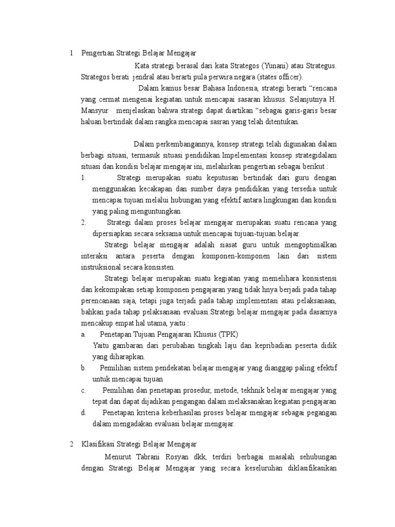 Pengertian Strategi Belajar Mengajar
