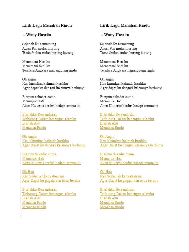 Lirik Menahan Rindu Wany Hasrita Pdf