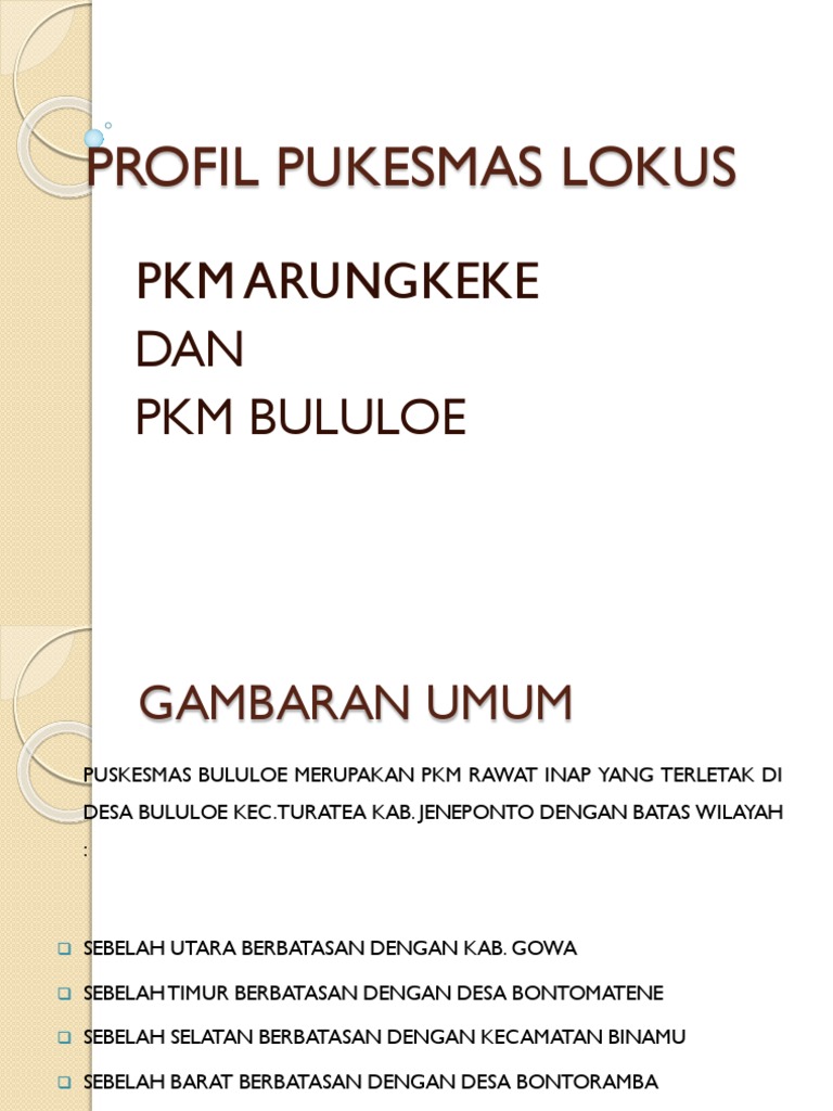 Profil Puskesmas Bululo dan Arungke | PDF | Memasak, Makanan, & Anggur ...