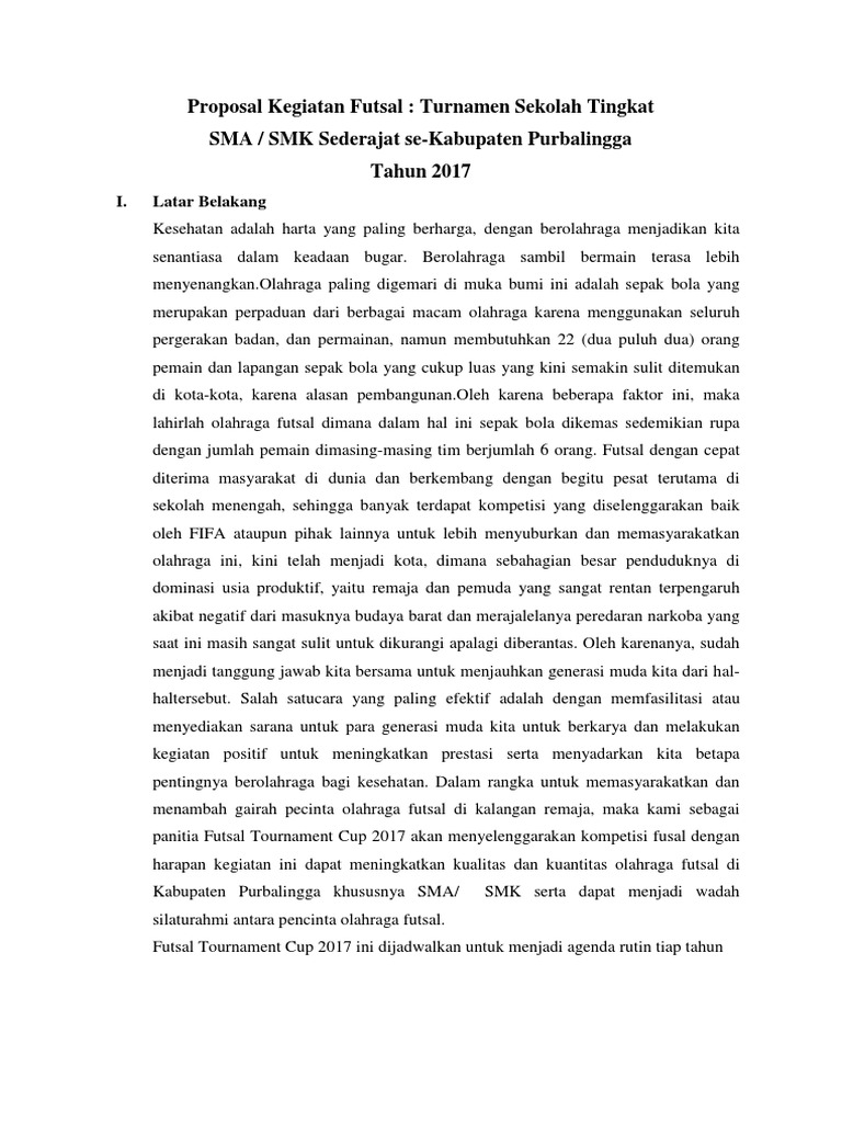 Contoh Proposal Kegiatan Lomba Futsal Di Sekolah - Paud Berkarya