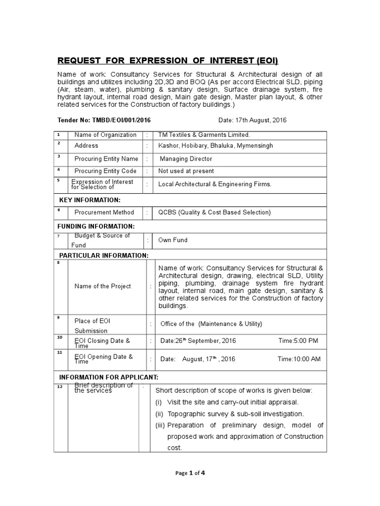 EOI for Factory Design Consultancy | PDF | Request For Proposal ...