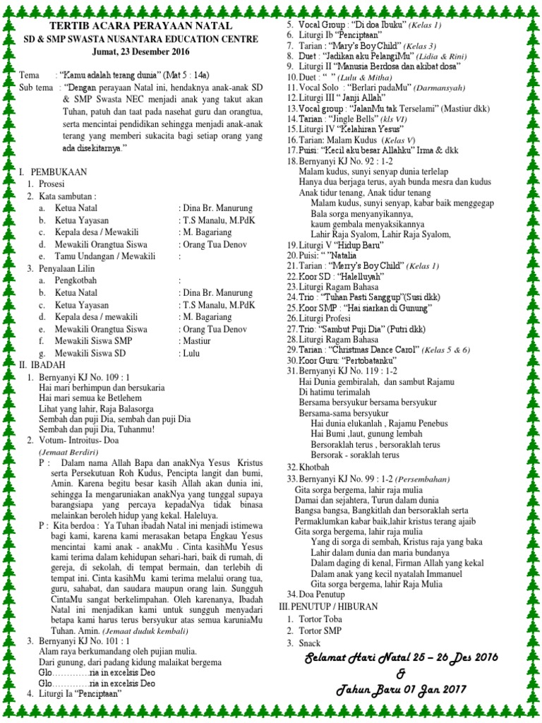 Tertib Acara Perayaan Natal 2015