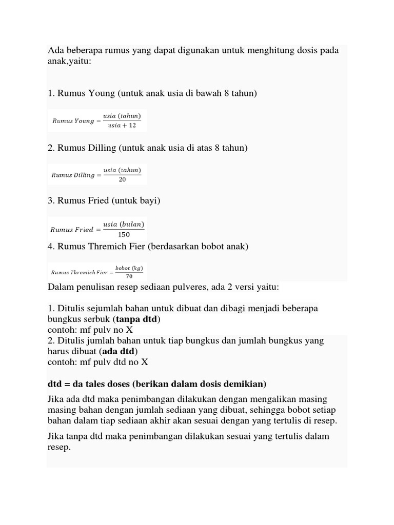 Ada Beberapa Rumus Yang Dapat Digunakan Untuk Menghitung Dosis Pada Anak