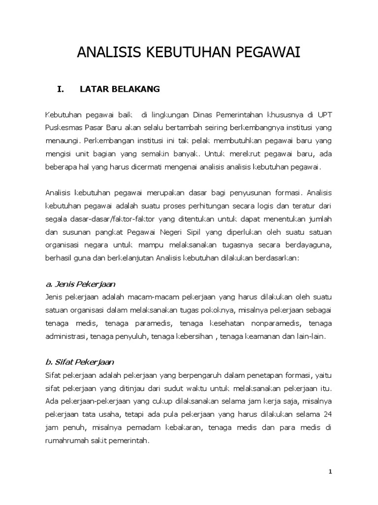 Analisa Kebutuhan Pegawai Puskesmas Pb Pdf