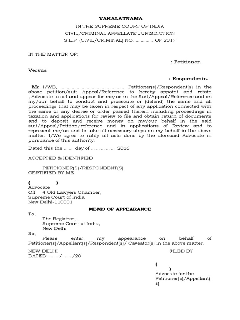 supreme court vakalatnama 2019