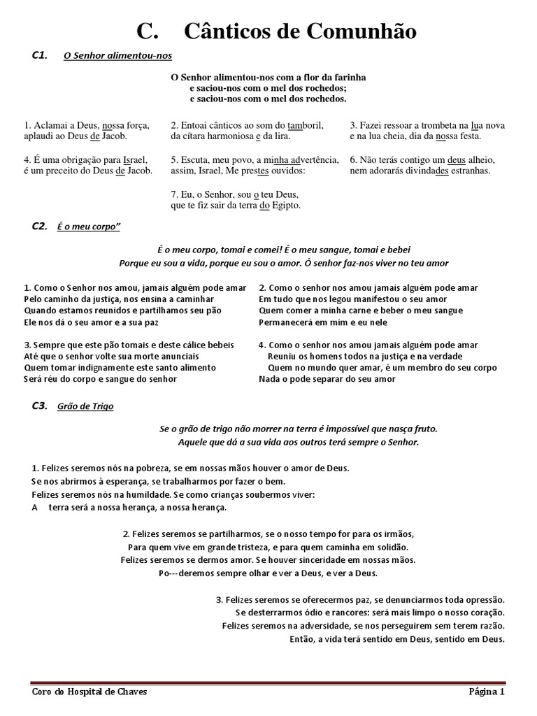 Cânticos de Comunhão Letra | Eucaristia | Jesus