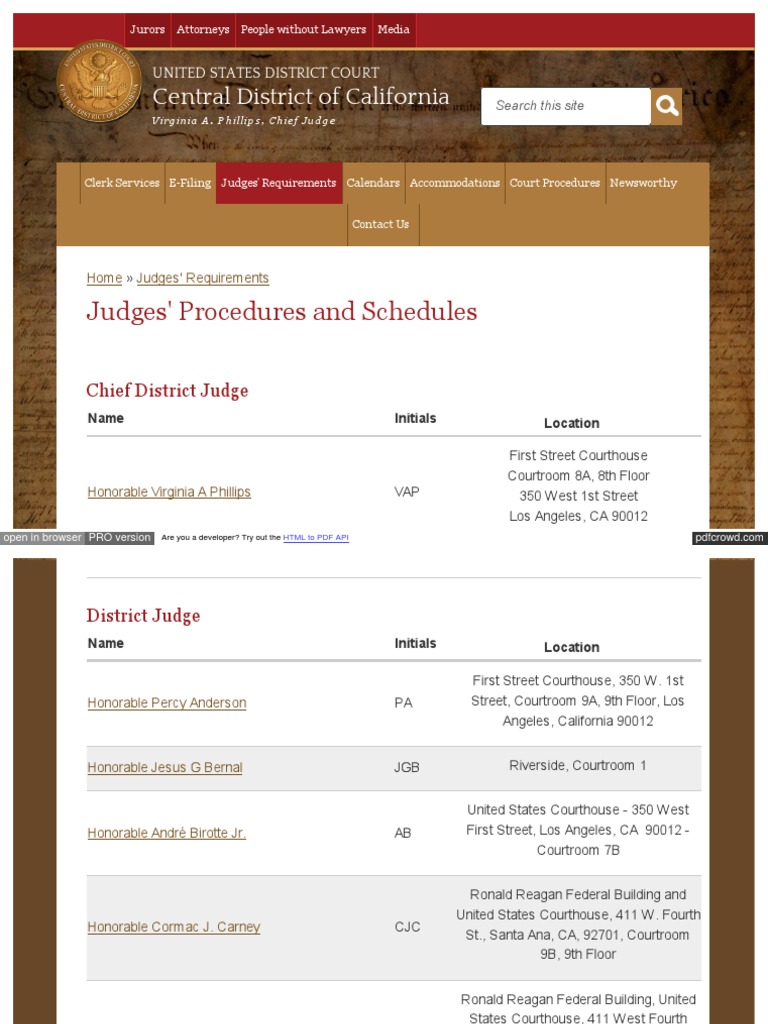 WWW Cacd Uscourts Gov Judges Schedules Procedures PDF | PDF ...