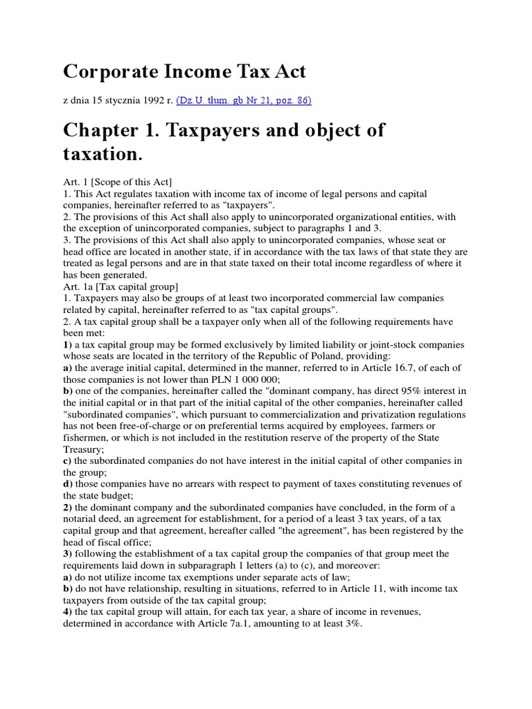 Corporate Income Tax Act Overview | PDF | Income Tax | Taxes