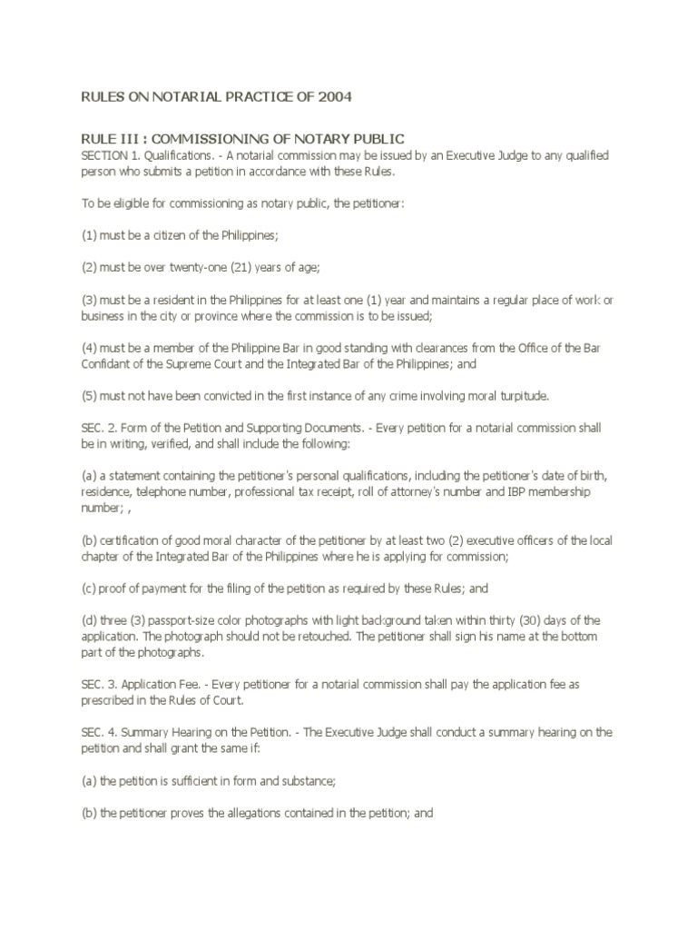 Rules on Notarial Practice of 2004 Notary Public Common Law Free