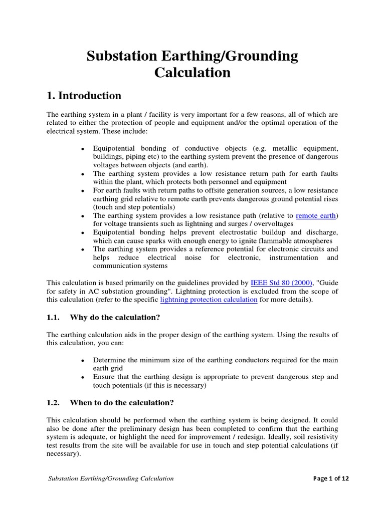 Substation Earthing Calculation Guide | PDF | Electrical Resistivity ...