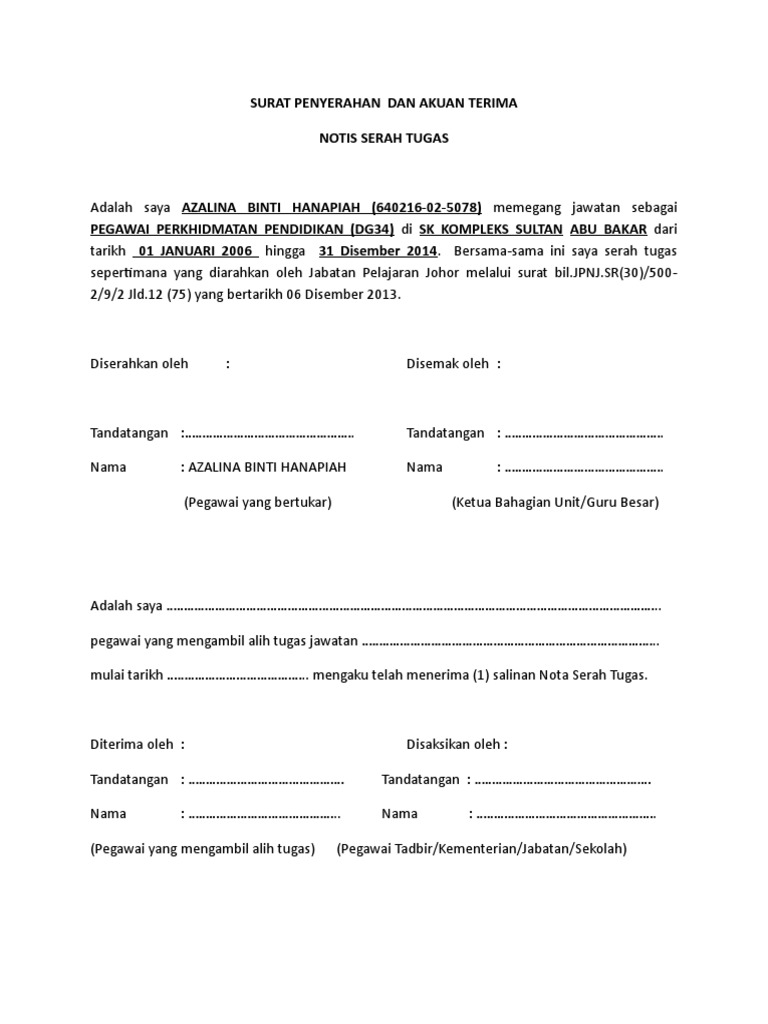 Surat Penyerahan Tugas Doc