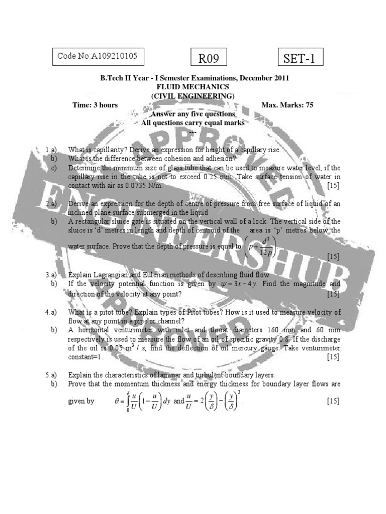 Fluid Mechanics Exam Questions 2011 | PDF | Boundary Layer | Fluid Dynamics