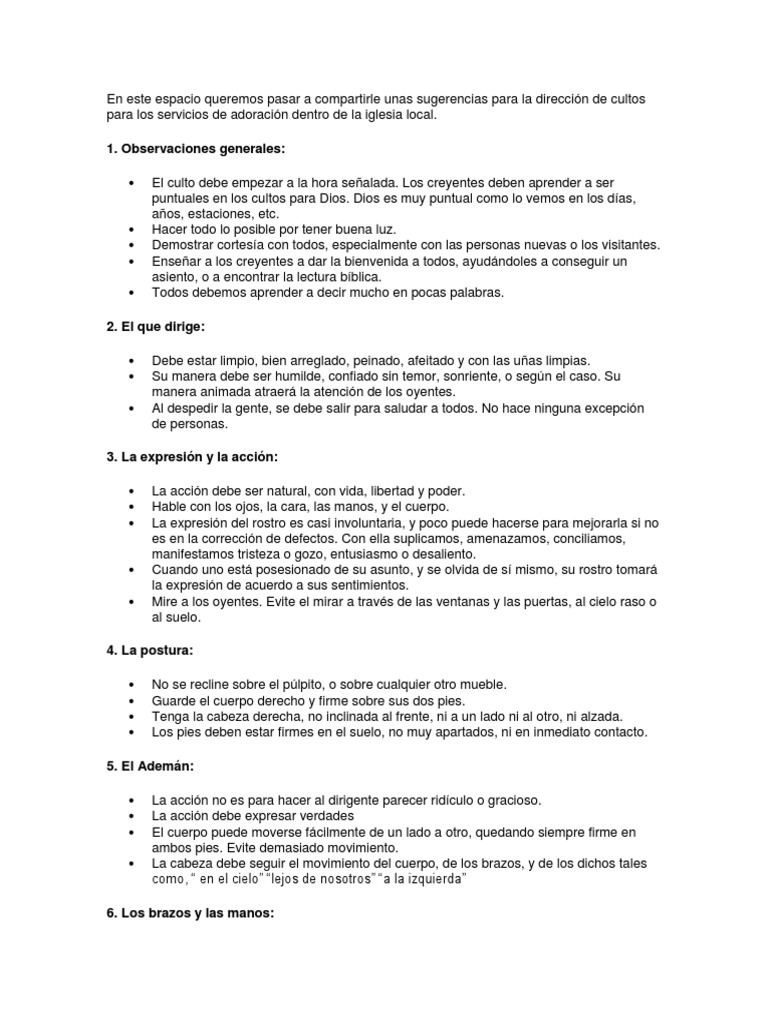 Consejos Para Dirigir El Culto Pdf Oracion Eucaristia
