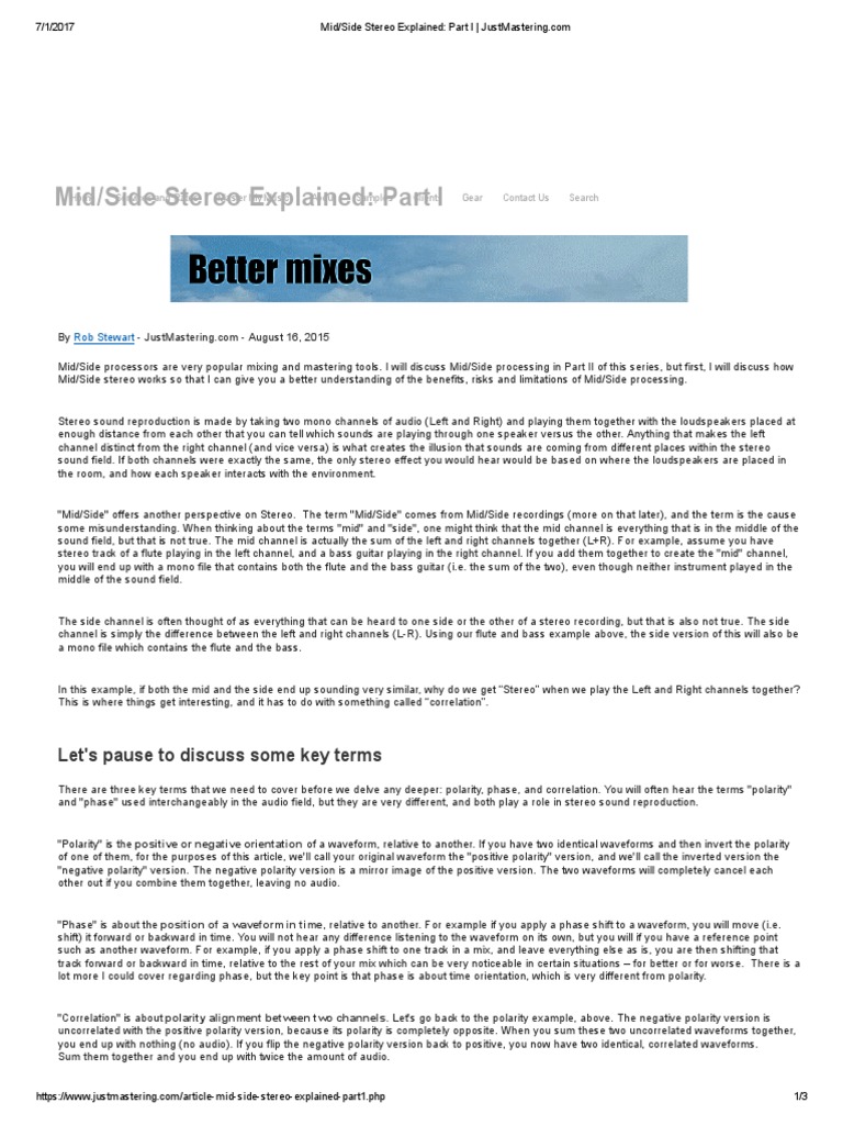Mid Side Stereo Explained Part I JustMastering PDF Microphone