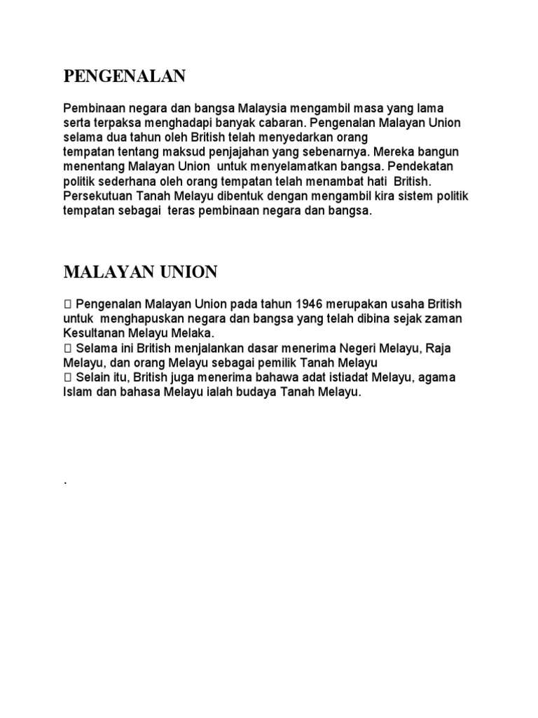Nota Malayan Union Pdf
