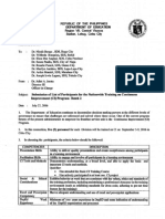 July 27, Submission of List of Participants for the Nationwide Training (CI)