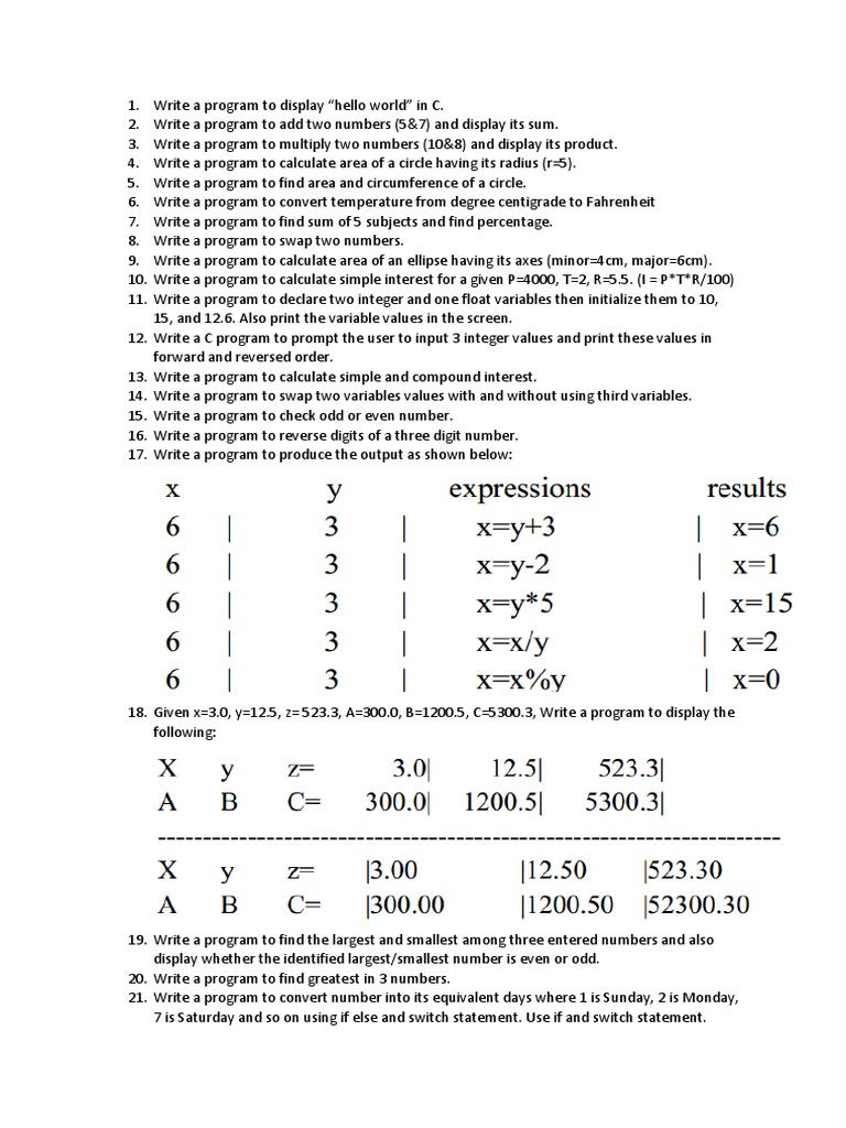A Collection of C Programming Exercises Covering Fundamental Concepts ...