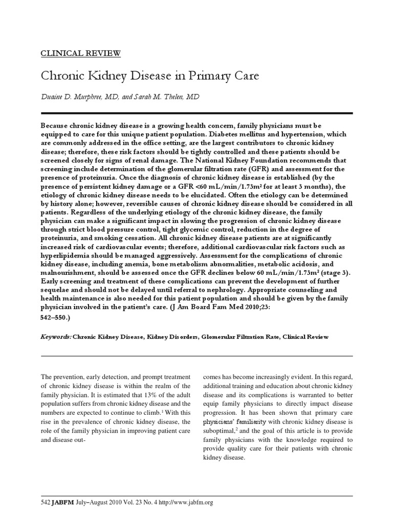 Chronic Kidney Disease Management in Primary Care | PDF | Chronic ...