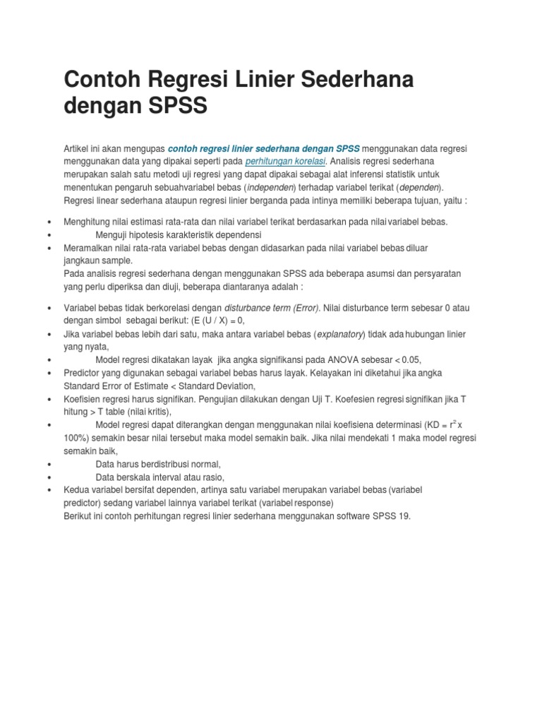 Contoh Regresi Linier Sederhana Dengan Spss