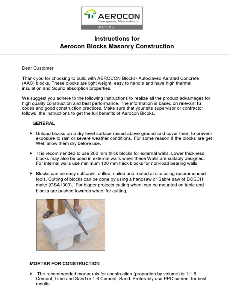 AAC Block Construction Guide | PDF