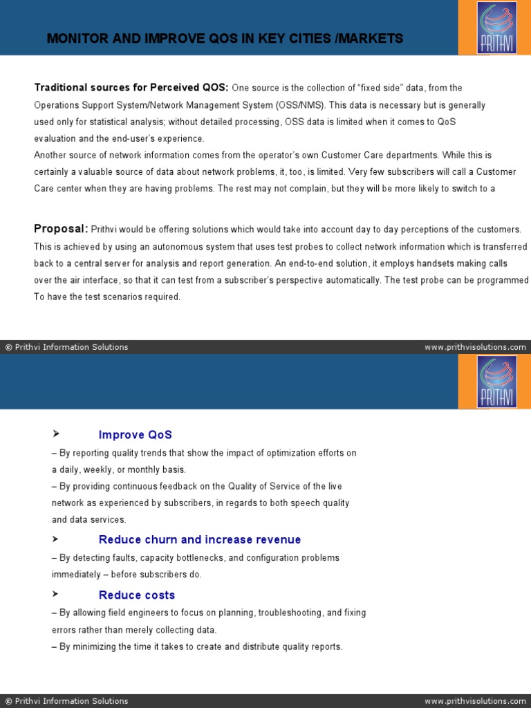 Monitor and Improve Qos in Key Cities /markets: Traditional Sources For ...