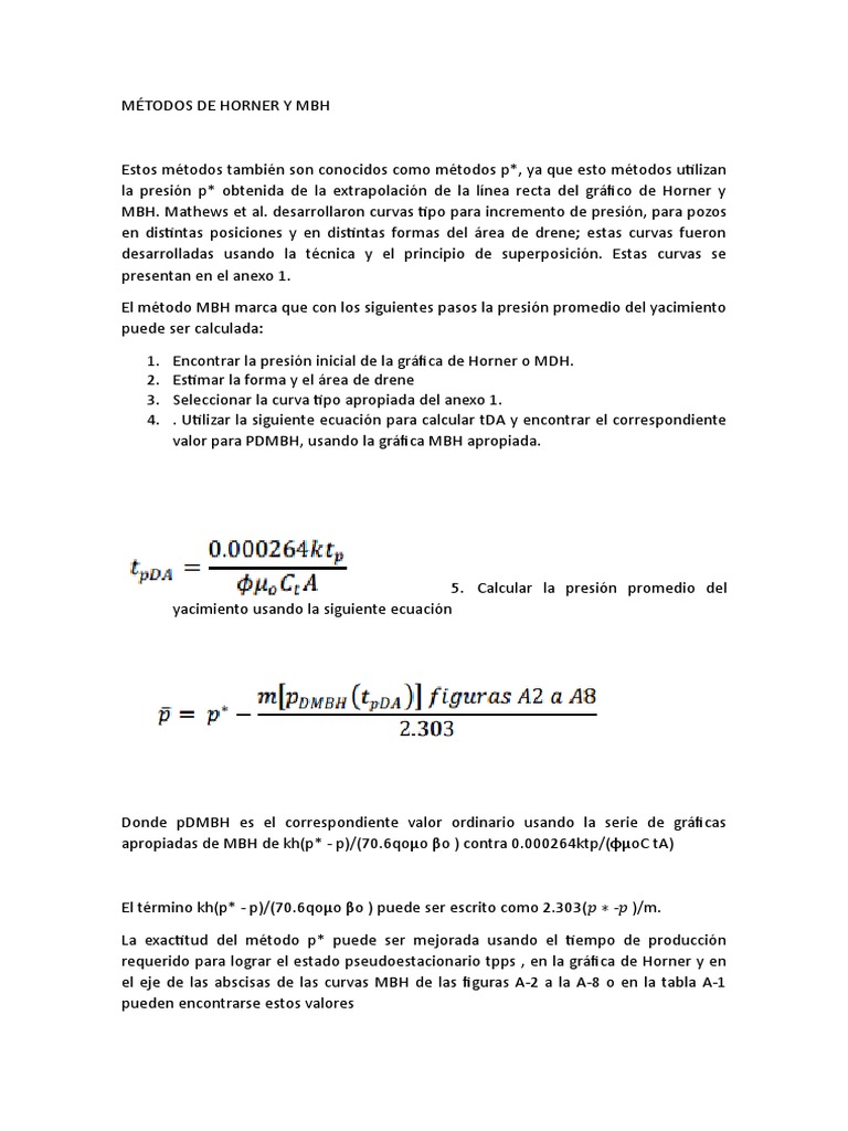 Métodos de Horner y MDH en Yacimientos | PDF | Presión | Curva