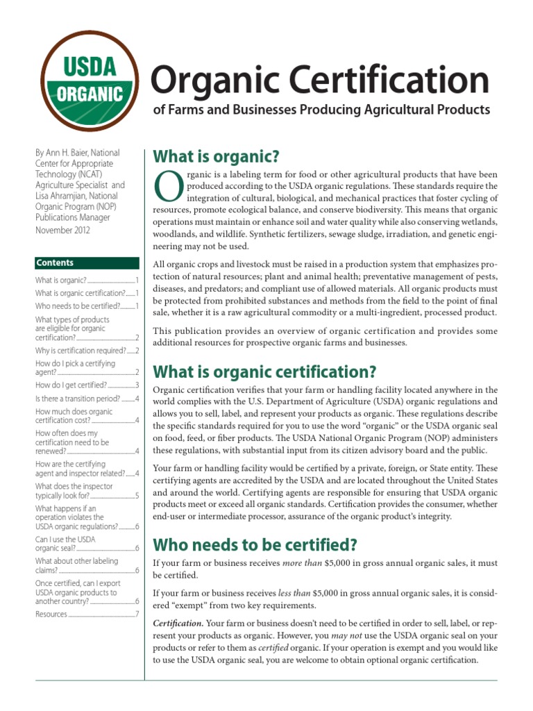 ORGANIC CERTIFICATION USDA Food And Drink Food & Wine