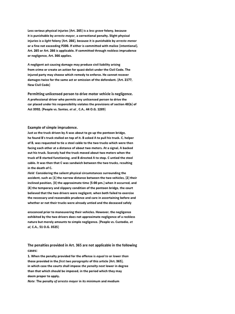Less Serious Physical Injuries Simple Negligence PDF Felony