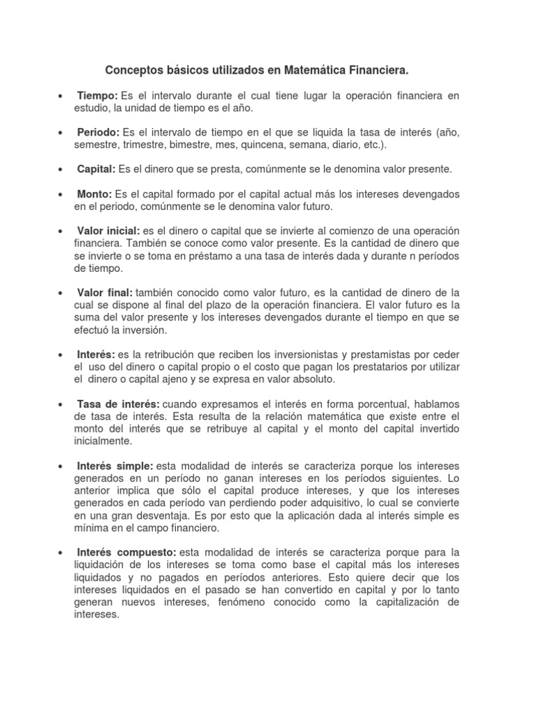 Conceptos Clave en Matemática Financiera | PDF | Finanzas Matemáticas ...