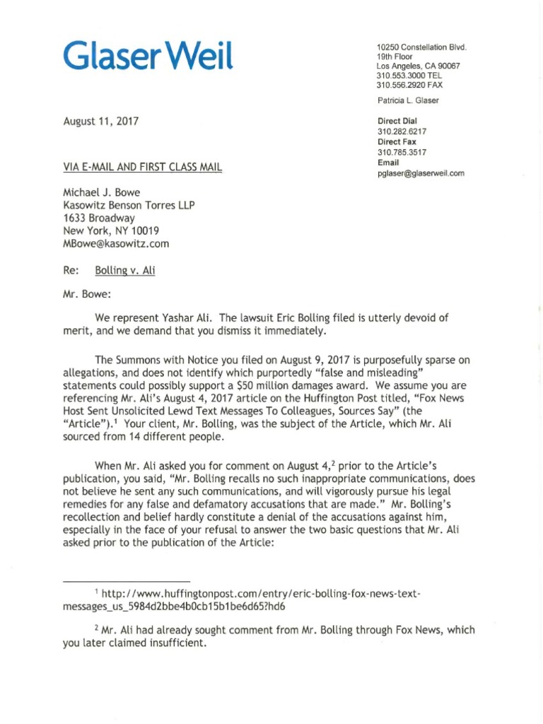 Legal Response to Bolling v. Ali Case | PDF | Defamation | Lawsuit