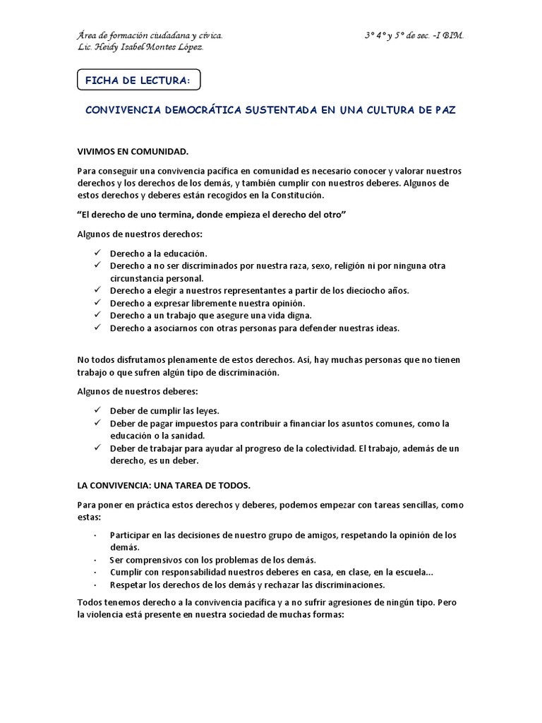 Convivencia Democrática y Cultura de Paz | PDF | Democracia ...