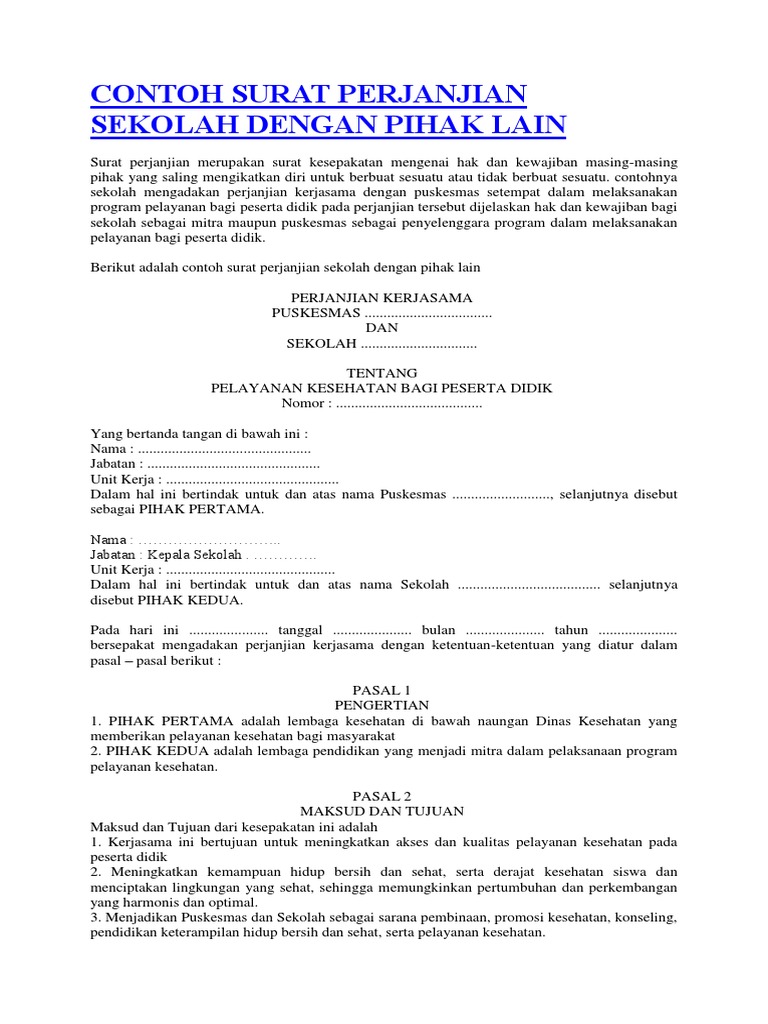 Contoh Surat Perjanjian Sekolah Dengan Pihak Lain  PDF
