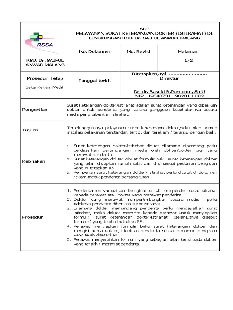 Dokumentips Sop Pelayanan Surat Keterangan Dokter Istirahat