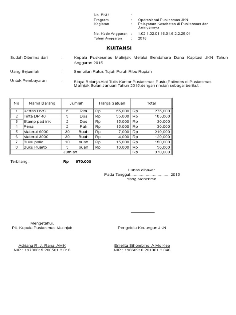 Kwitansi Atk Bpjs Jan Jun 2015