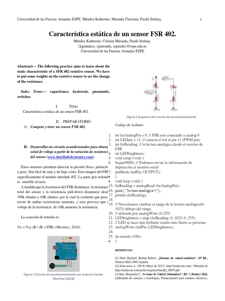 Características del Sensor FSR 402 | PDF | Resistor | Equipo eléctrico