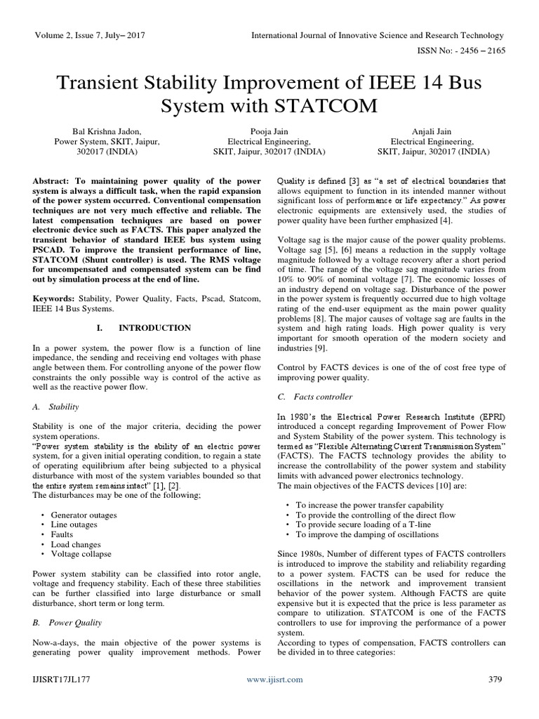 STATCOM Enhances IEEE 14 Bus Stability | PDF | Ac Power | Electric ...