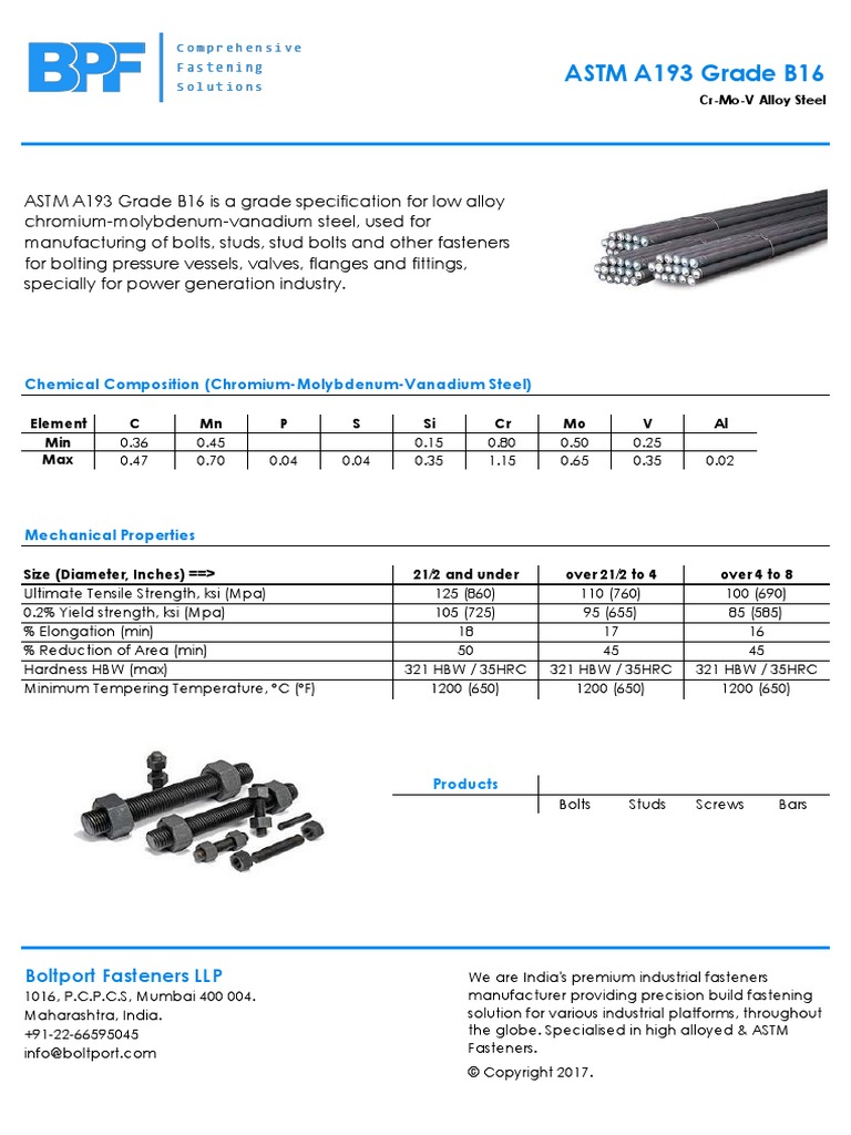 ASTM A193 Grade B16 Boltport Fasteners | PDF | Screw | Materials Science
