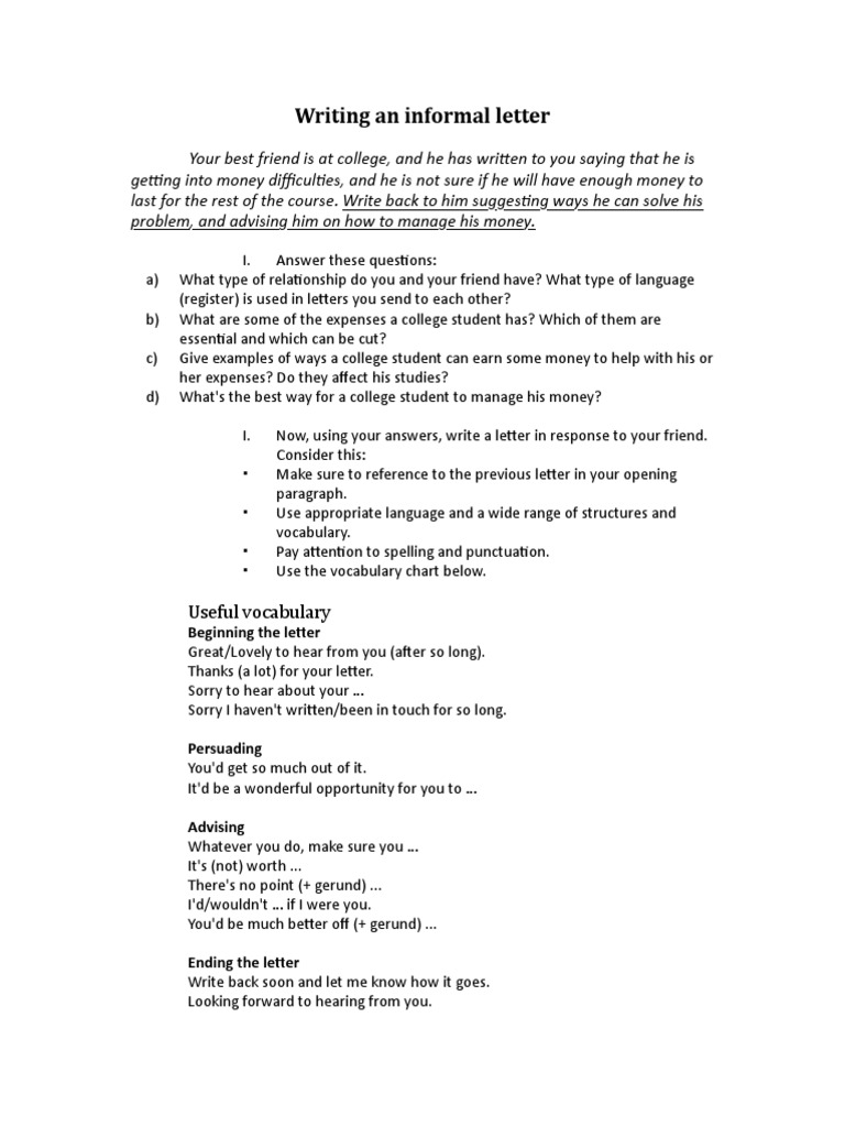 Informal Letter Writing Guide | PDF | Language Arts & Discipline